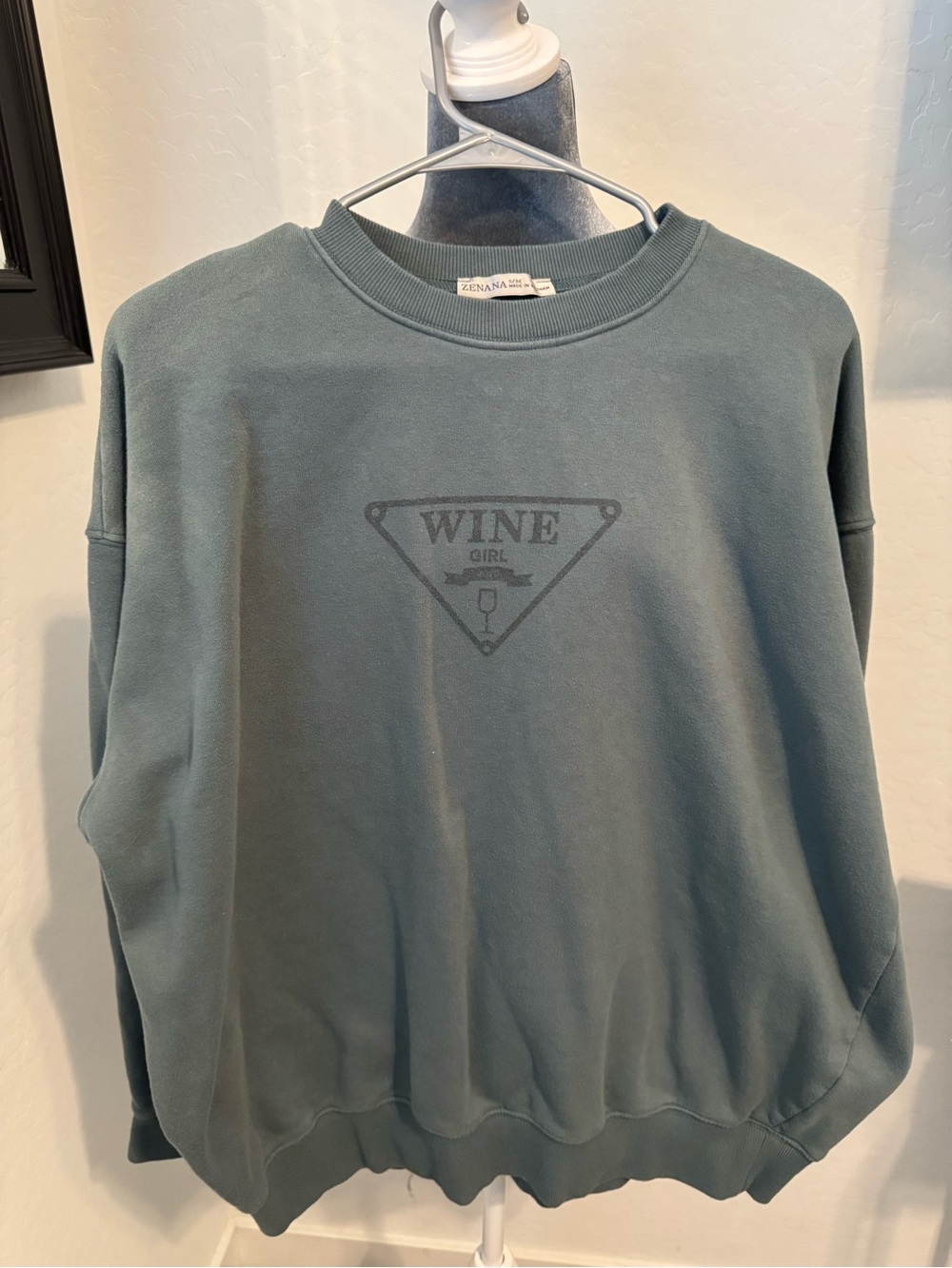 Zenana Outfitters Slate Green 'WINE GIRL' Crewneck Sweatshirt